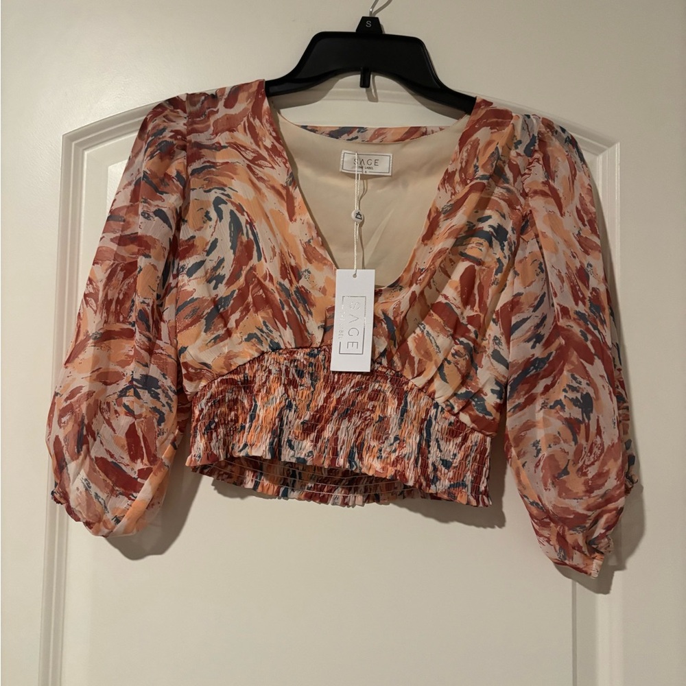 3 Piece Set! Sage Skirt | Crop Top | Bodysuit with Multicolor Brushstroke Design - Picture 2 of 10